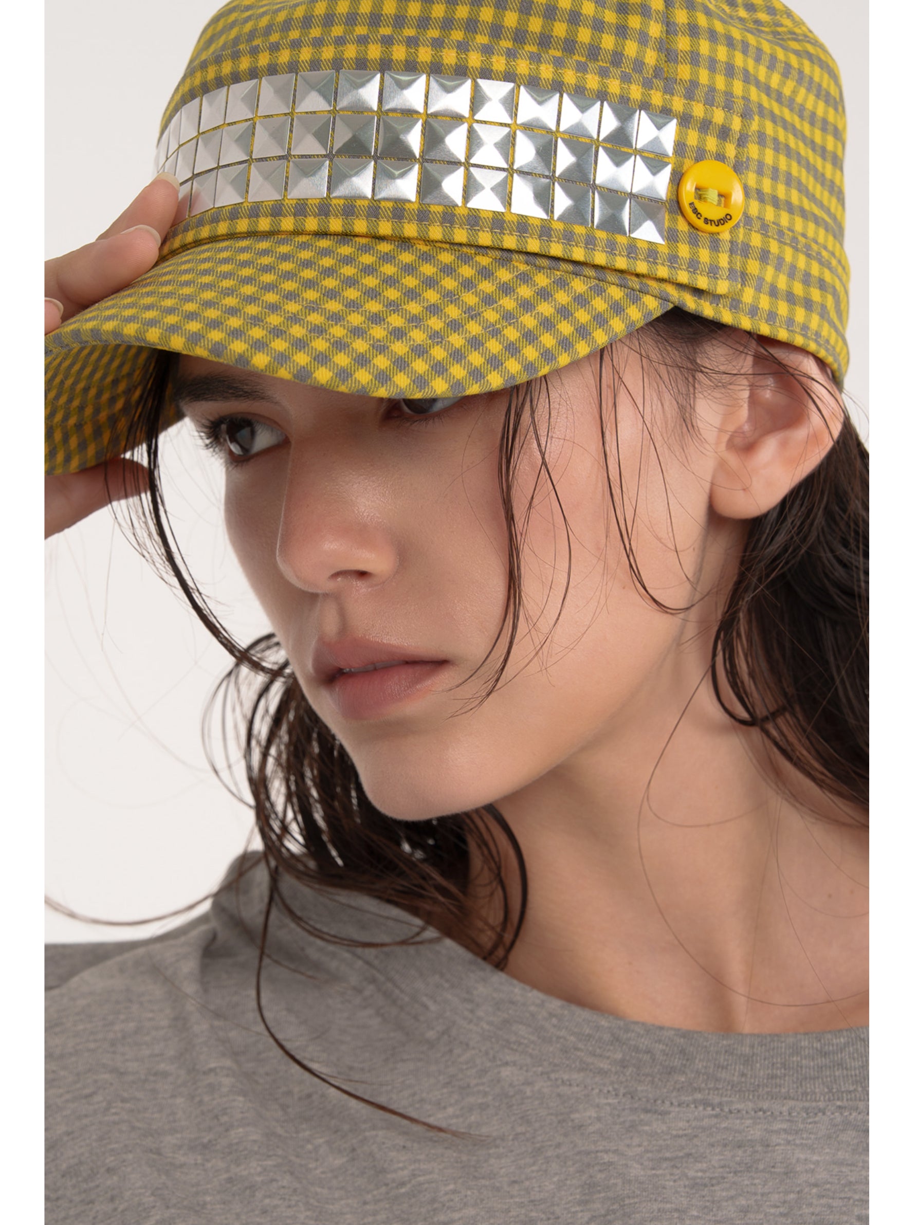 【ESC STUDIO】Studded Plaid patch military cap