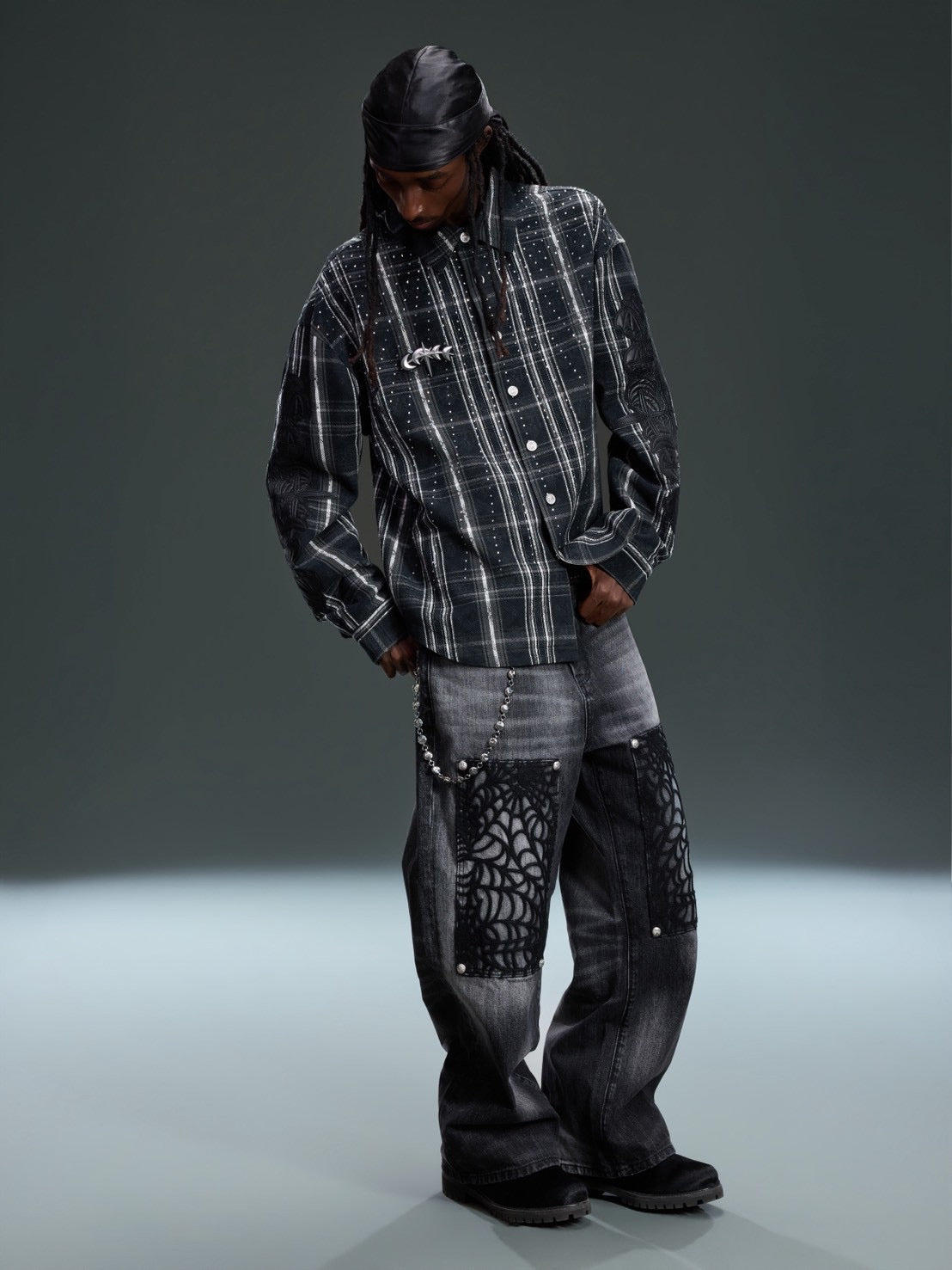 【The Boy Has No Patience】STARRY PATTERN RHINESTONE LEATHER SHIRT