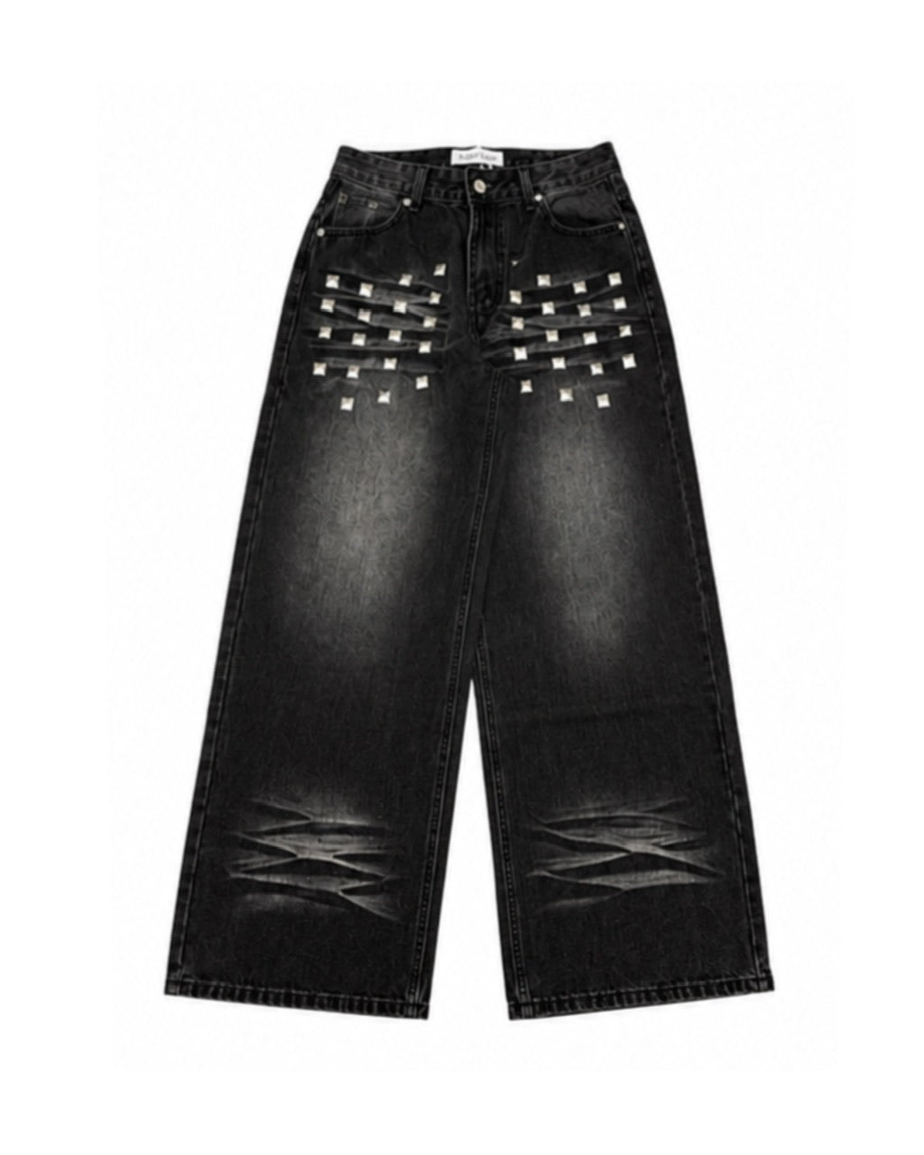国際配送【Never mind the XU】studs washed wide denim pants (2color)
