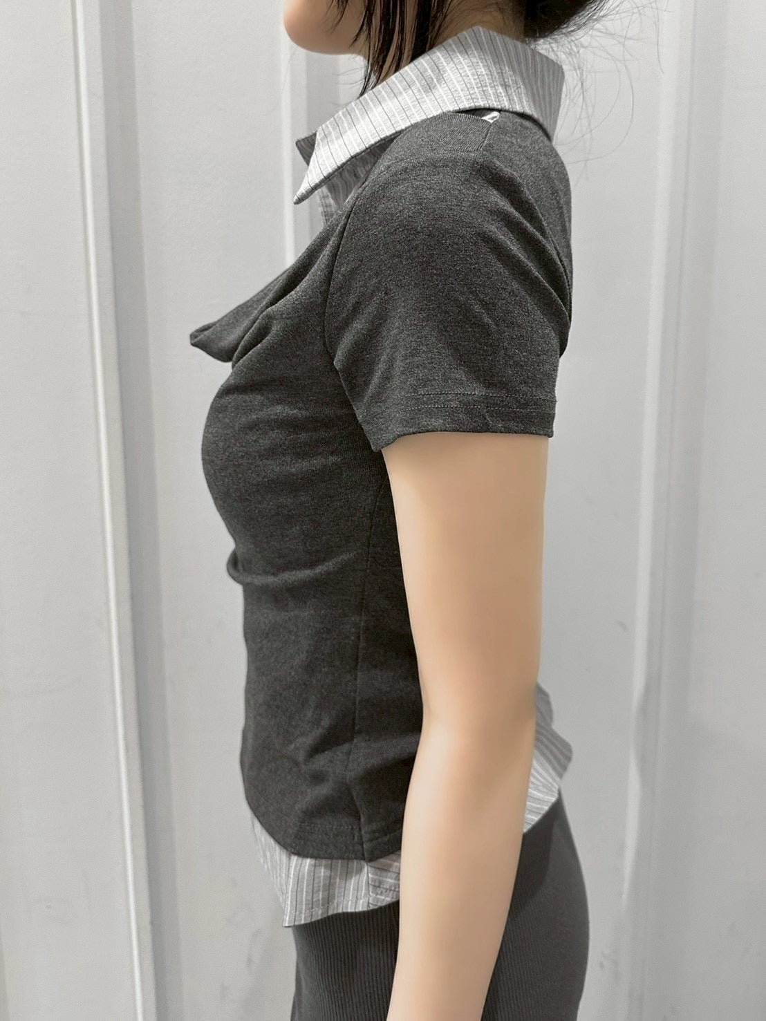 受注制【nmtc+】Layered Draped Shirring Shirt Top (2color)