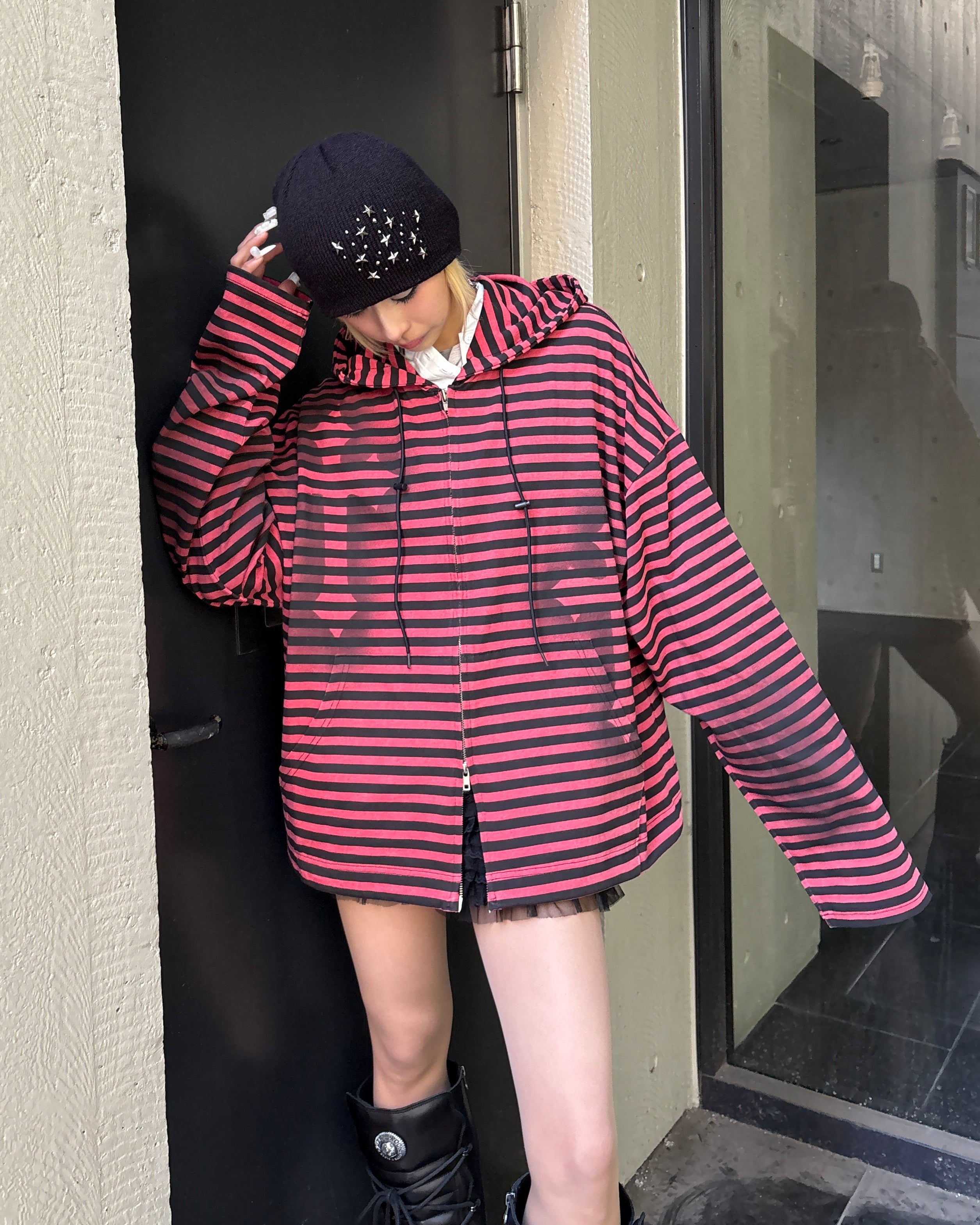 Never mind the XU】spray cross zip up hoodie (3color) – PRESSING