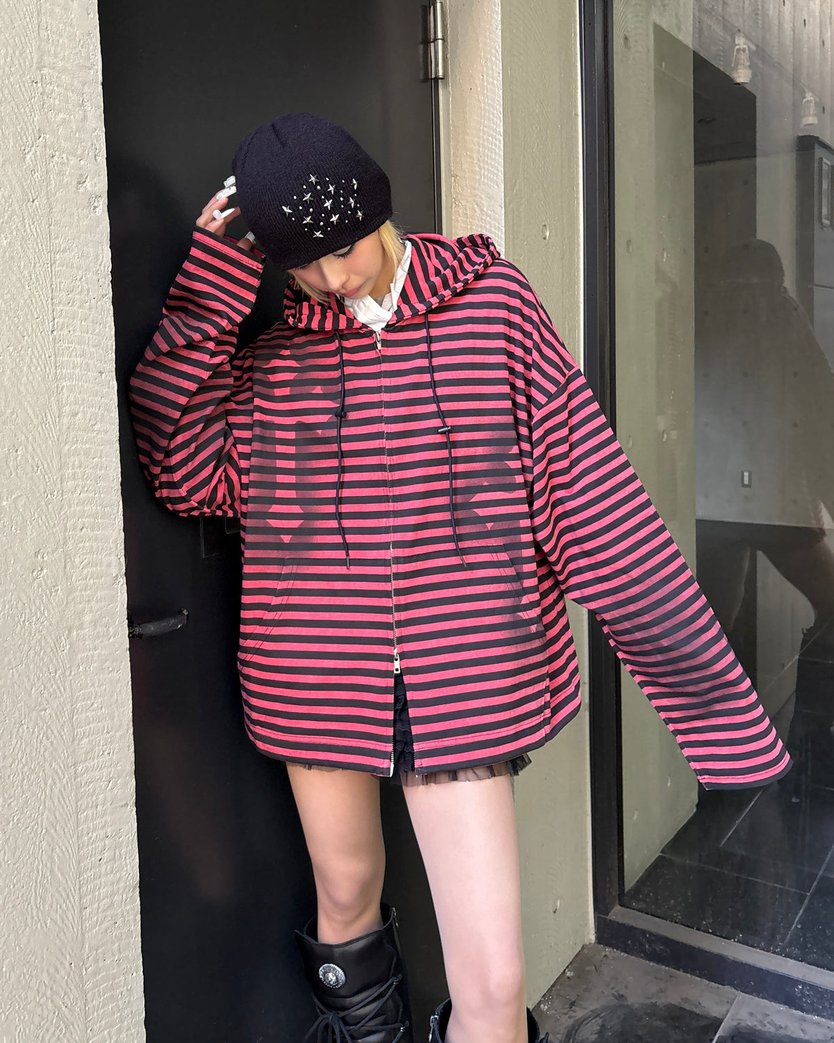 【Never mind the XU】spray cross zip up hoodie (3color)