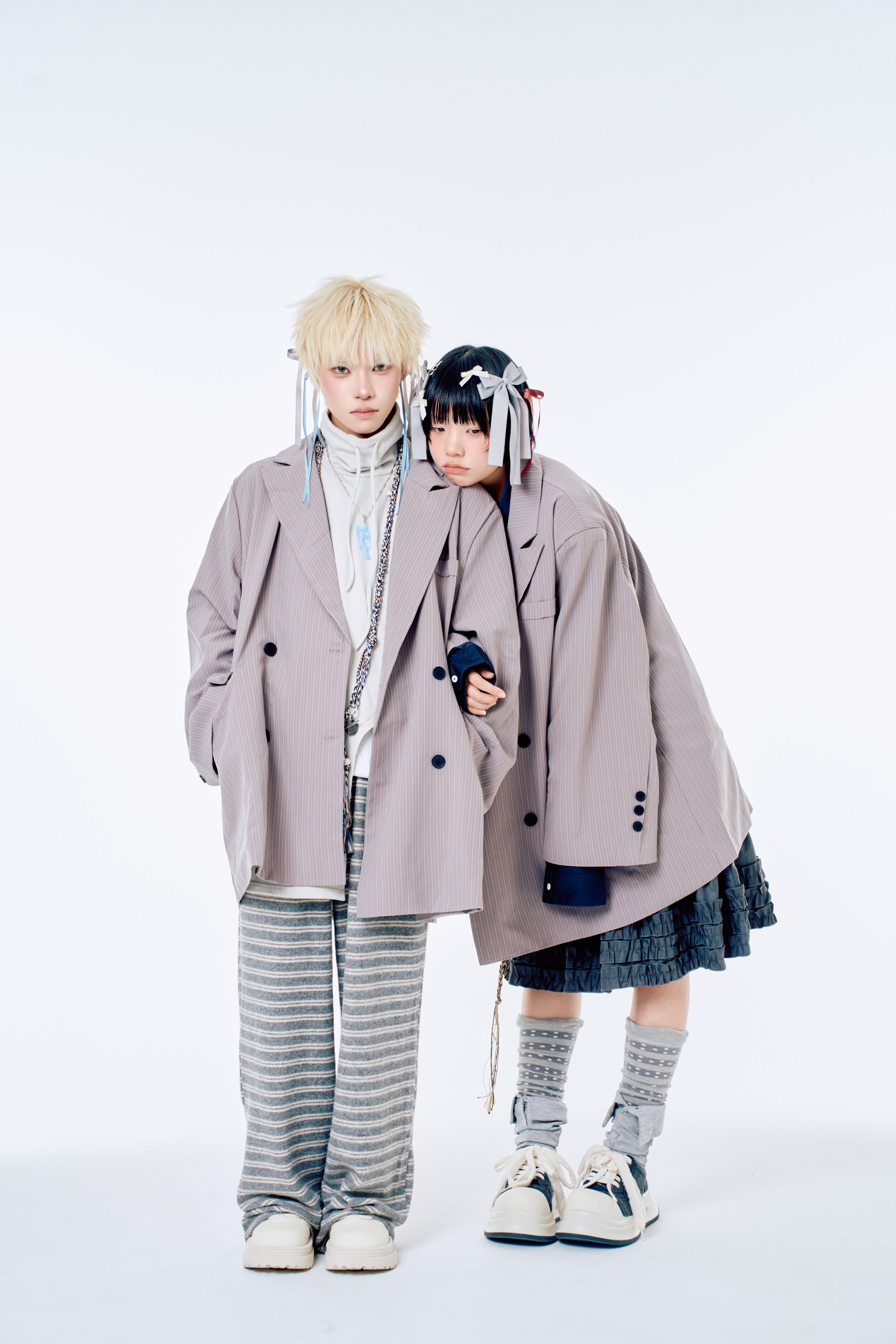 国際配送【Nerd out XU】big stripe tailored jacket / 【ナードアウトエックスユー】ビックストライプテーラードジャケット