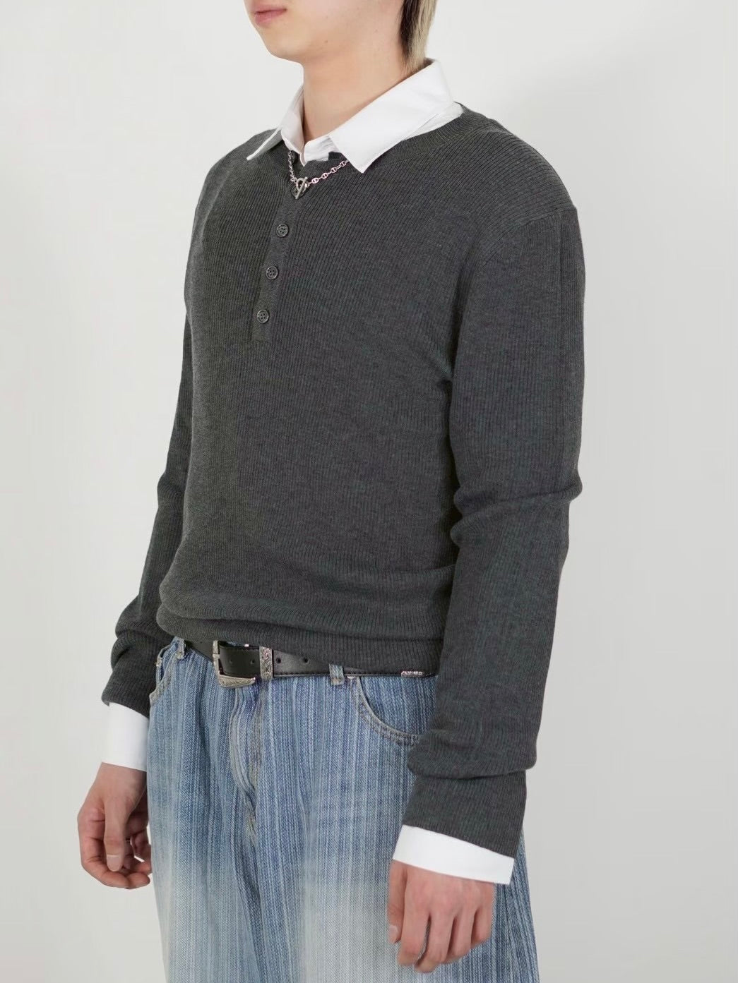 【Chikashitsu +】henley neck long sleeve knit (4color)