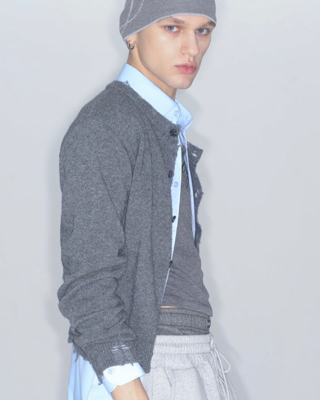 【LECYTO】Destroyed Round Wool Knit Cardigan