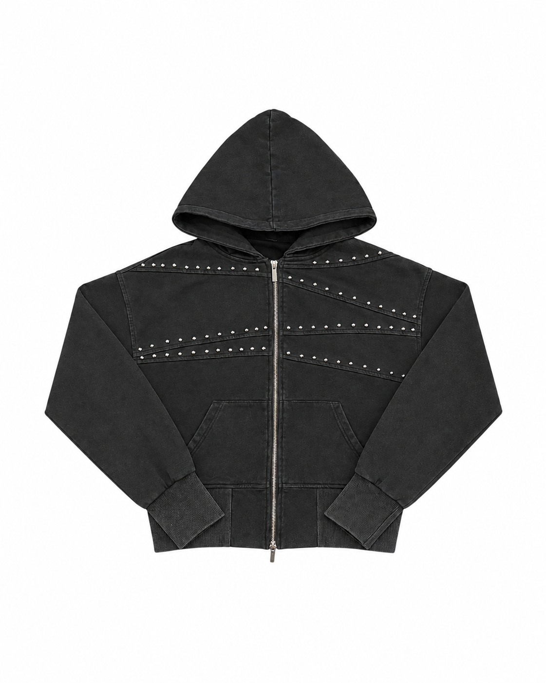 国際配送【Never mind the XU】Washed Studded Zip Up Hoodie