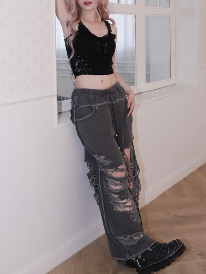 【CHERRYQUIRI】damage stud jogger pt