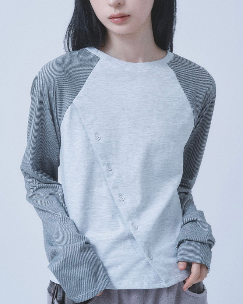 【TUOMIO】STRIPE BUTTON LONG SLEEVE