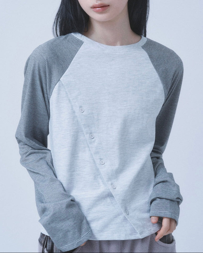 【TUOMIO】STRIPE BUTTON LONG SLEEVE