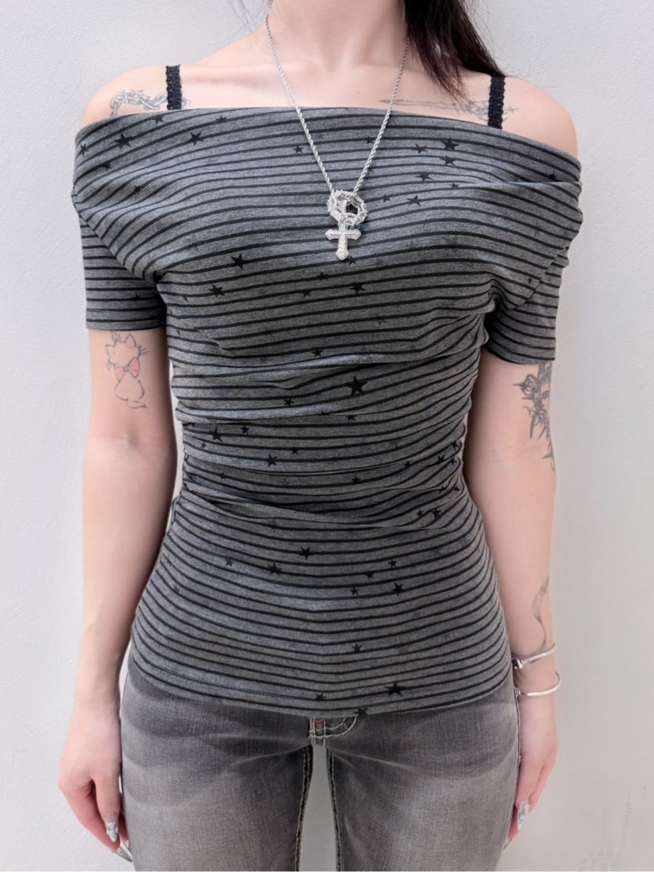 受注制【nmtc+】Holly Star Stripe Drape Tee (2color)