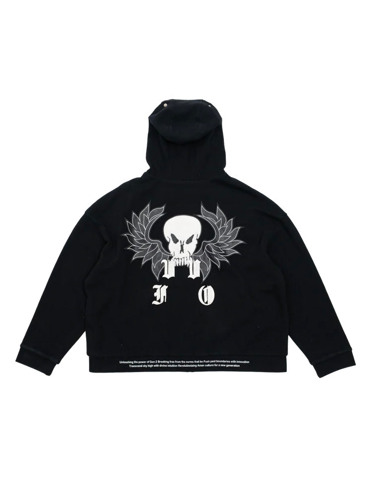 【F.V.V.O】Waffle Embroidered Mask Oversized Zip Hoodie