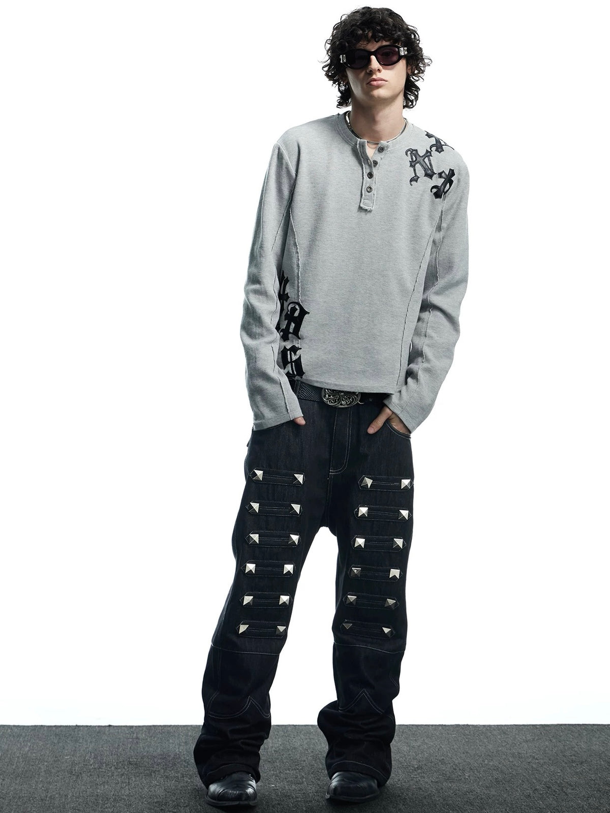 【DND4DES】Henley Collar Patch Long Sleeve