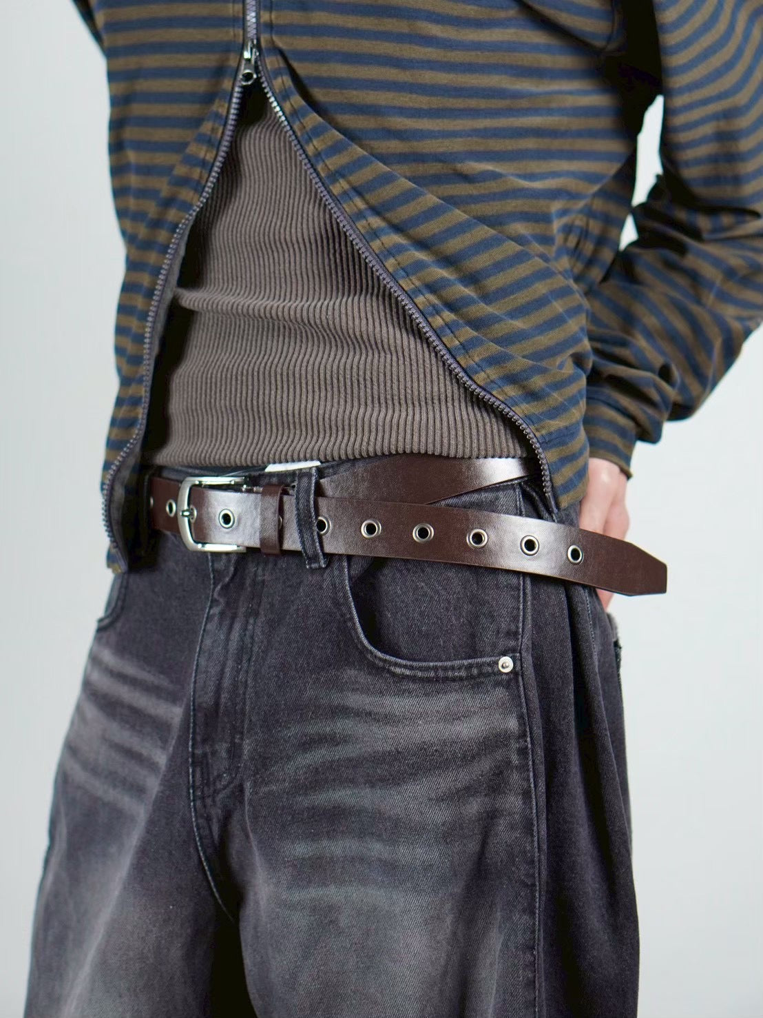 受注制【Chikashitsu +】vegan leather eyelet belt (2color