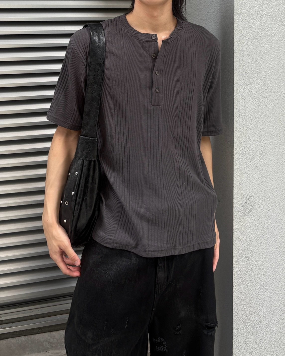 受注制【nmtc+】Ribbed Henley Neck Tee (3color)