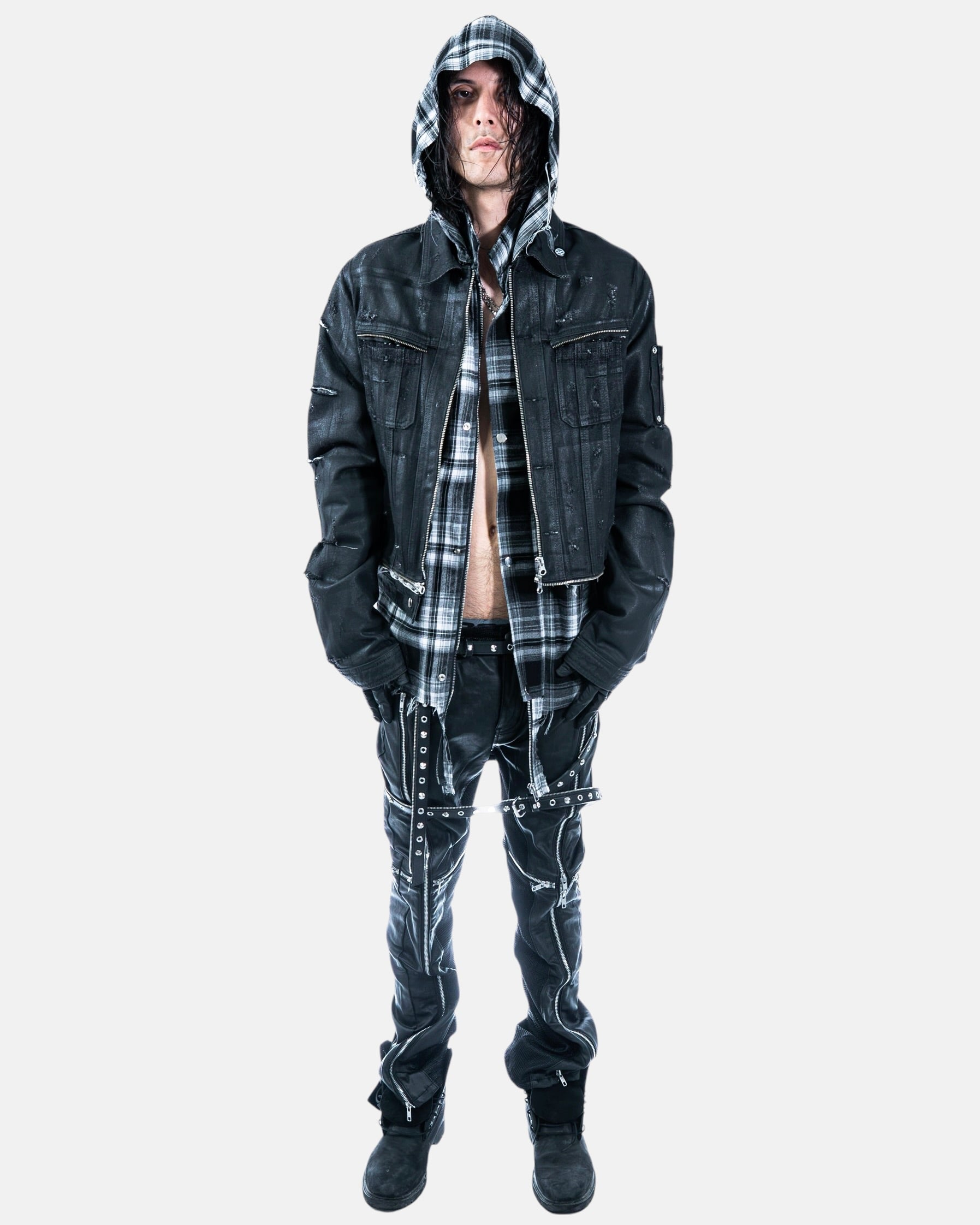 【LOIN ARMIS】Cross zip layer mesh coating jeans