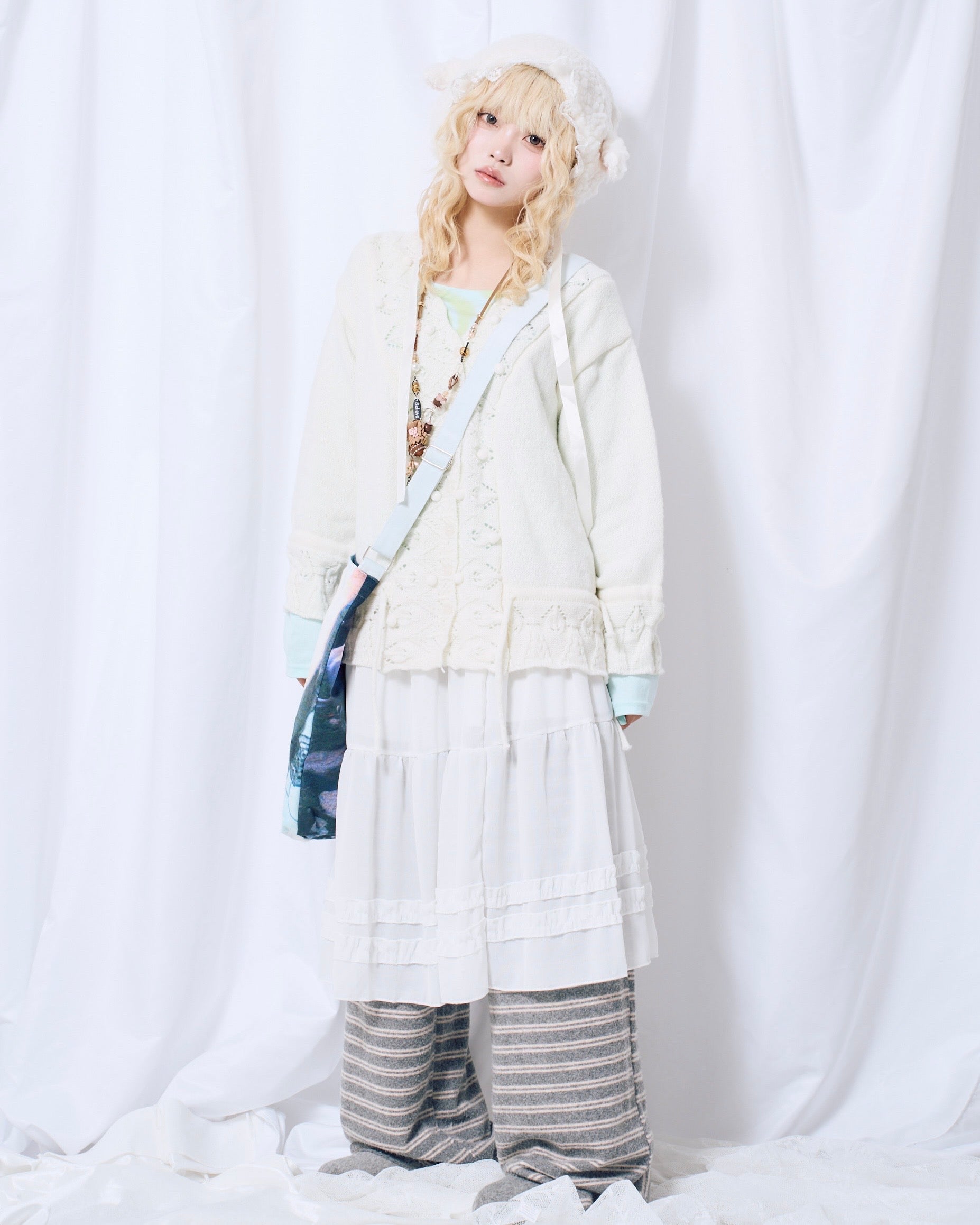 9/18 20:00 発売 国際配送【Nerd out XU】Cozy Vintage Gray Bubble Knit cardigan