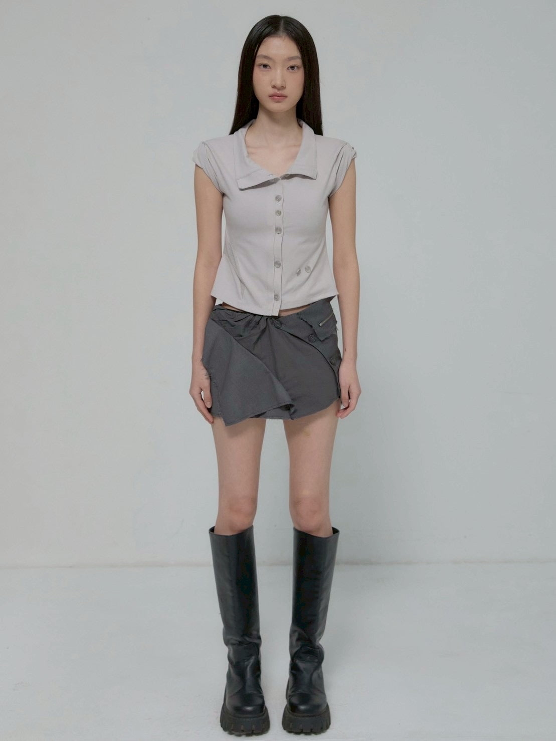 6/22 21:00発売【FLAREUP】Asymmetrical Layered Mini Skirt