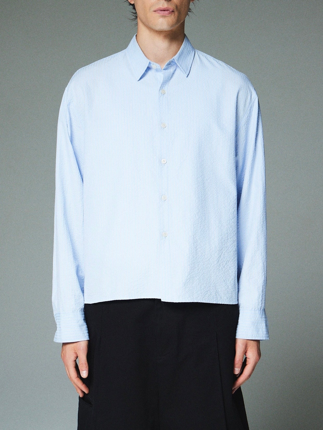 【CS】CROPPED STRIPE BUTTON UP SHIRT