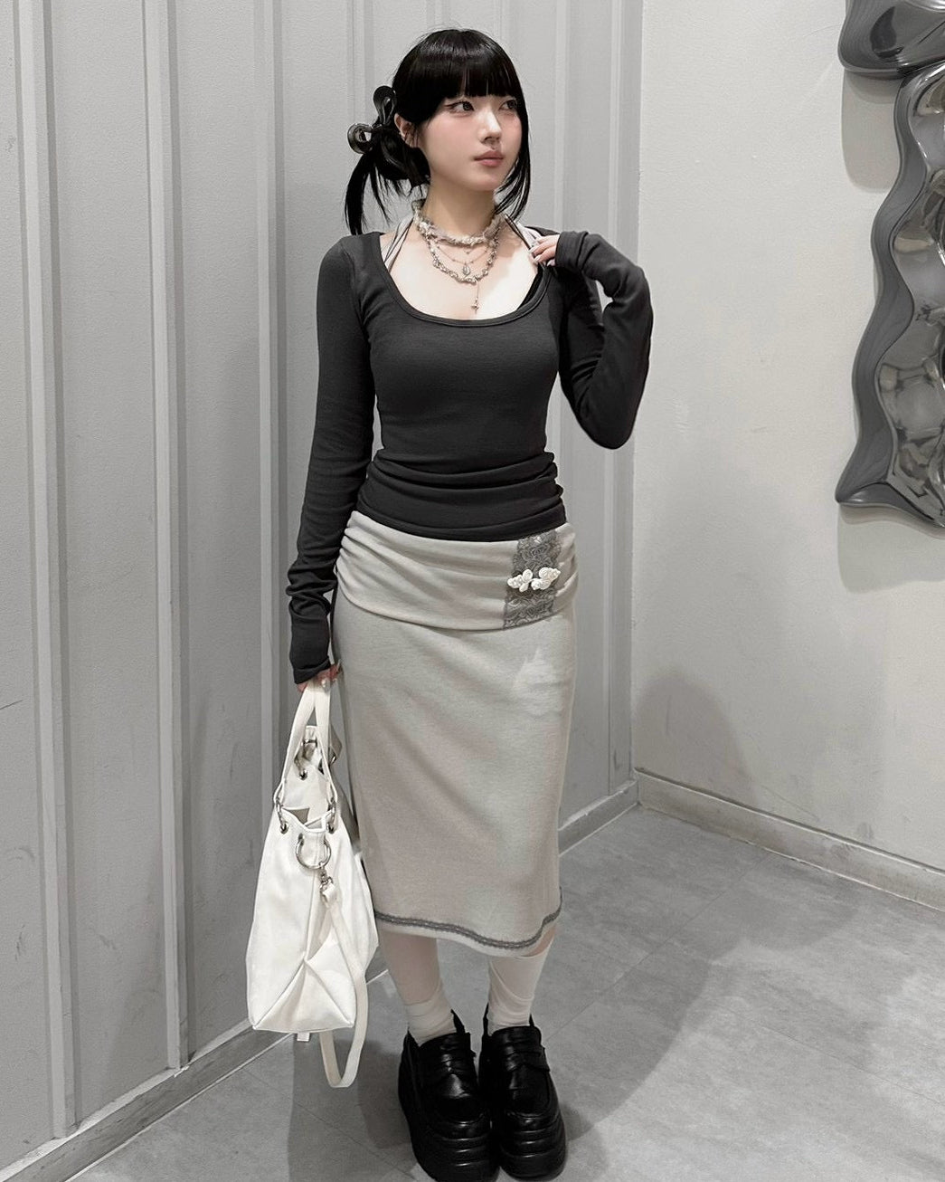 受注制【nmtc+】Ribbon Layered Long Sleeve Top (2color)