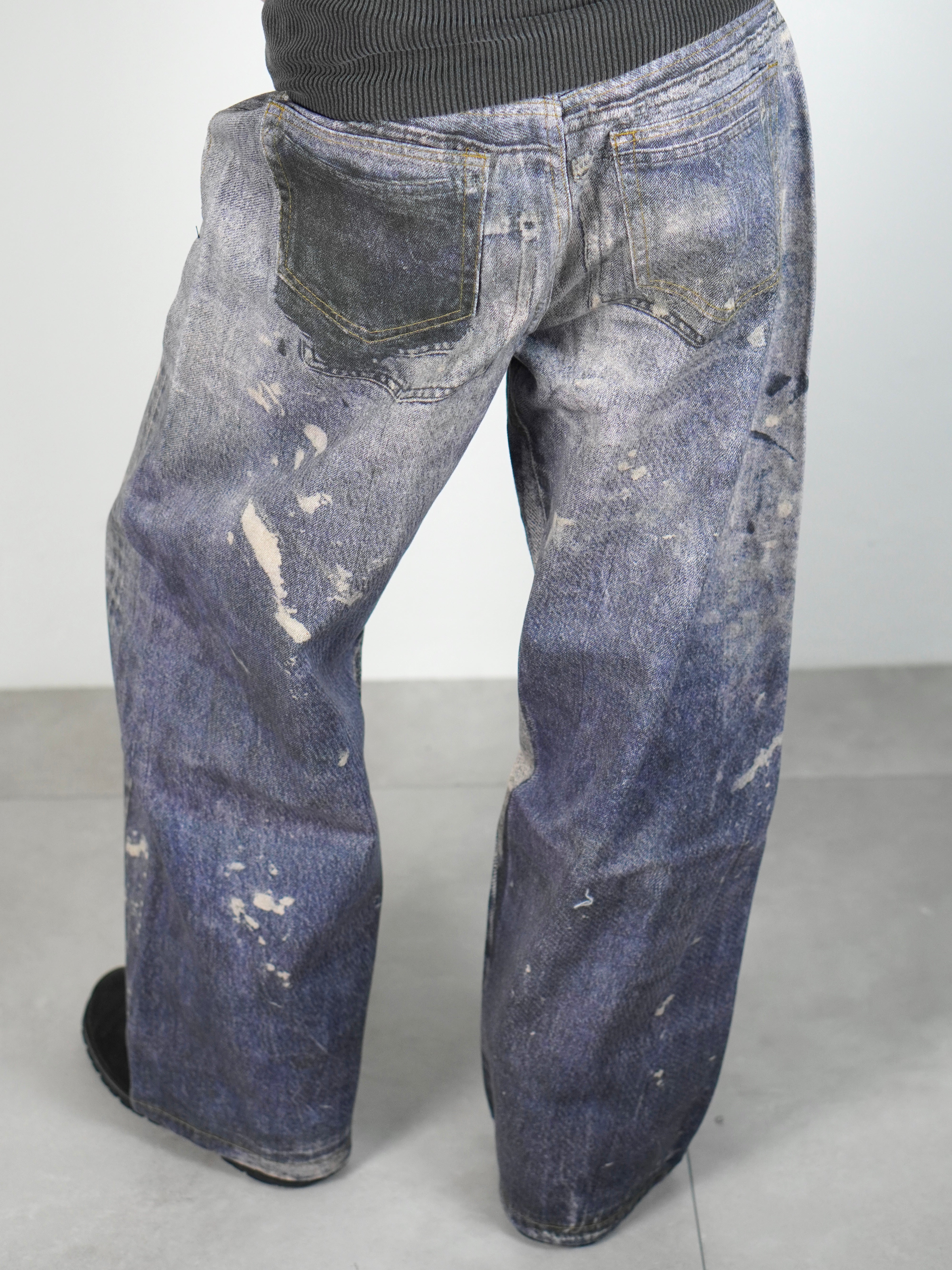 受注制【Chikashitsu +】degital print wide denim pants