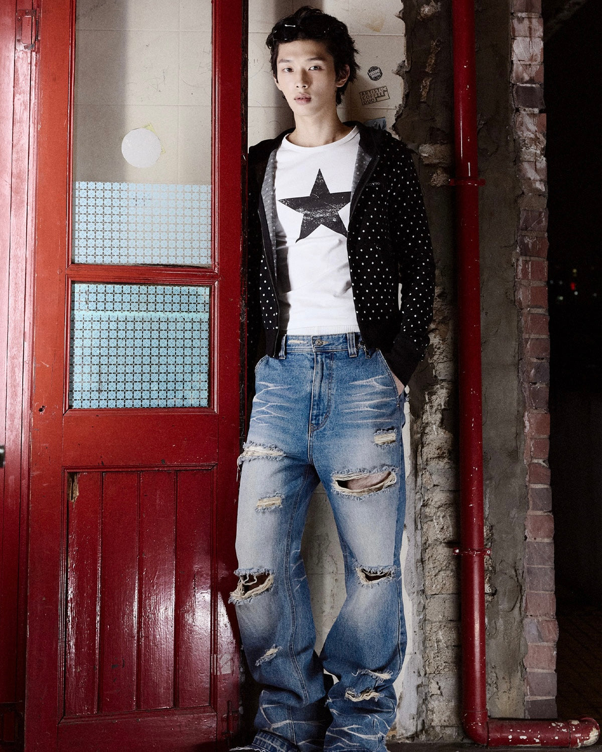 【LECYTO】Polka Dot Hoodie Zip-Up