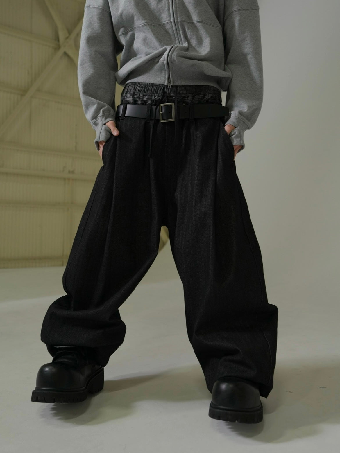 【Lee fi Ne】Herringbone Layered Baggy Jeans