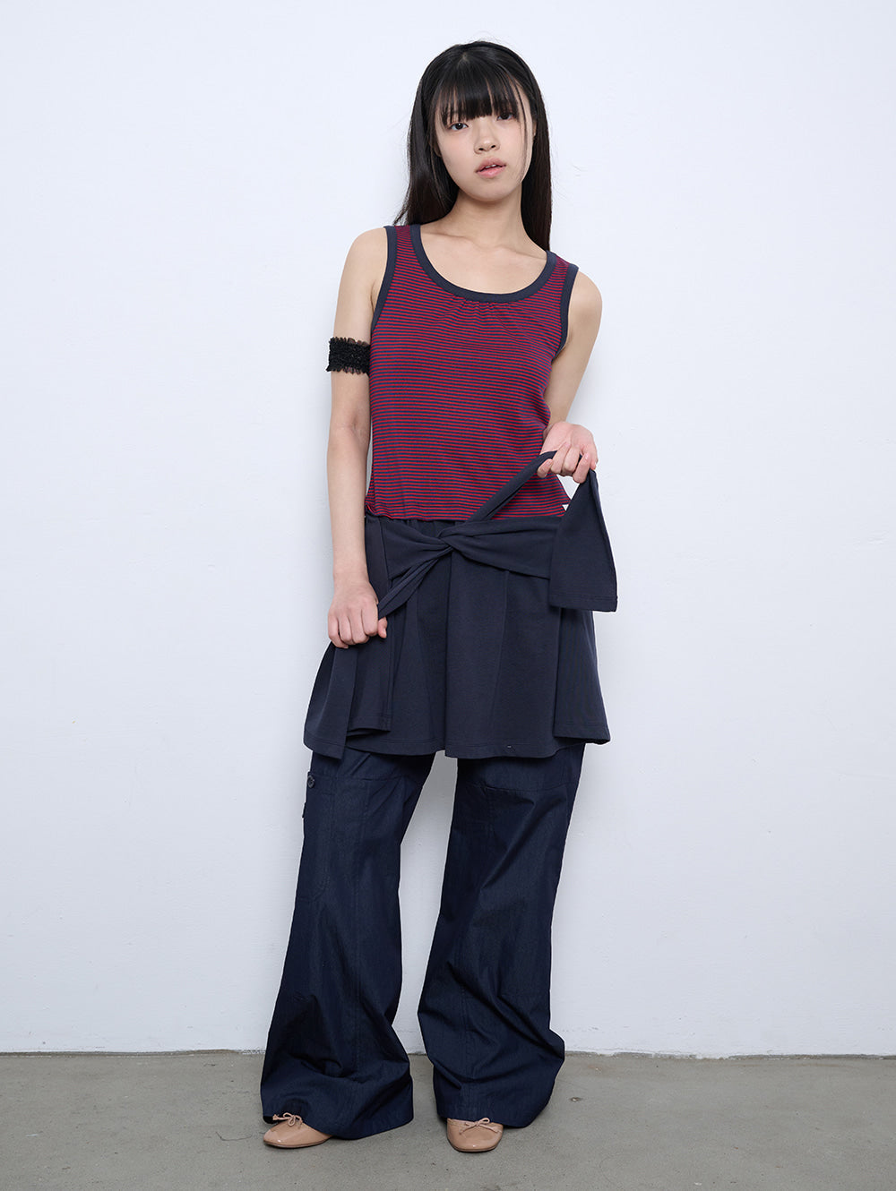 6/8 21:00発売【TUOMIO】STRIPE TIE DRESS