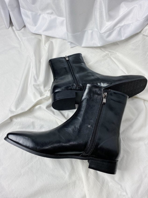 【Chikashitsu +】leather heel boots 受注制【Chikashitsu +】slim leather heel boots (2color) – PRESSING