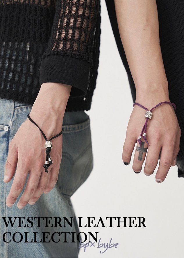 【BYBE RECORDS × BLACK PURPLE】Leather string bracelet
