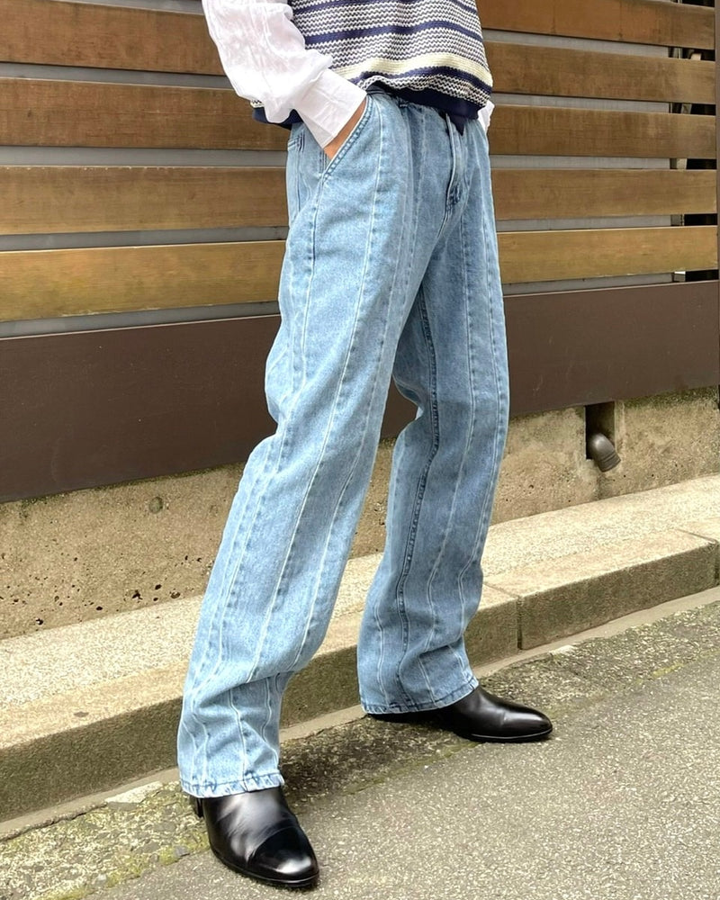 受注制【Chikashitsu +】stitch design denim pants (2color)