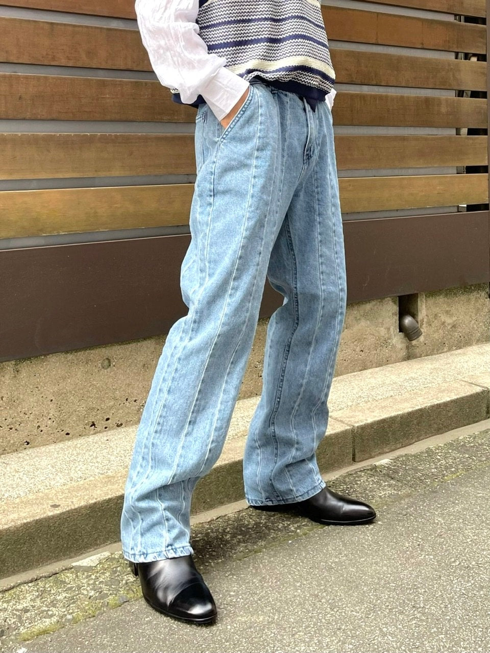 受注制【Chikashitsu +】stitch design denim pants (2color)