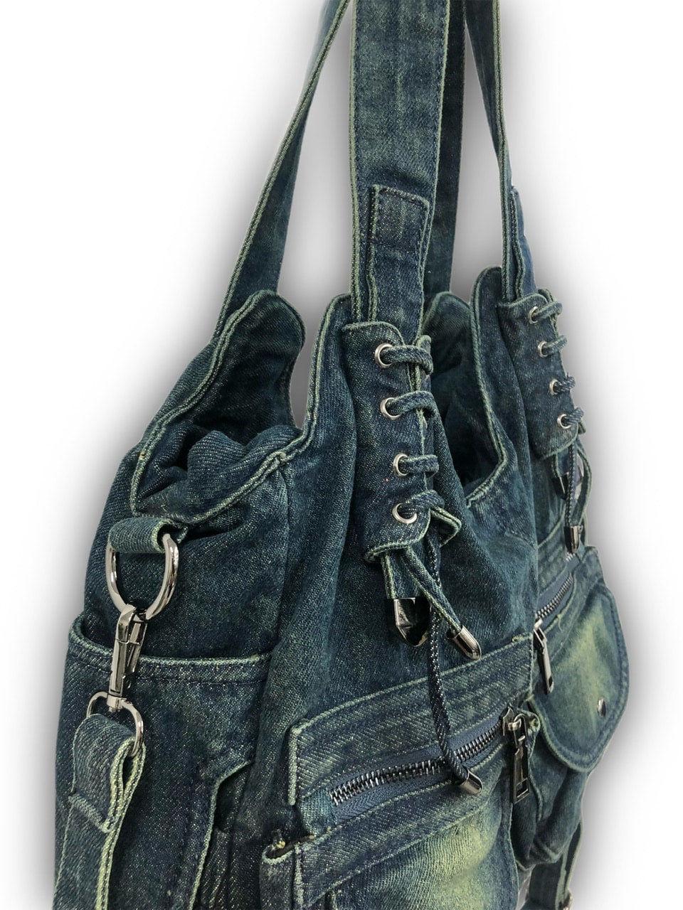 国際配送【Never mind the XU】2way denim bag (2color) / 【ネバーマインドザエックスユー】ツーウェイデニムショルダーバッグハンドバッグ