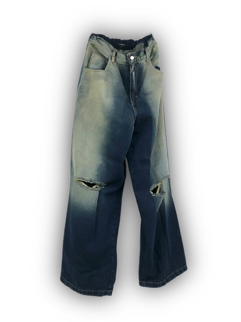 受注制【Never mind the XU】vintage wash damage denim pants (2color)
