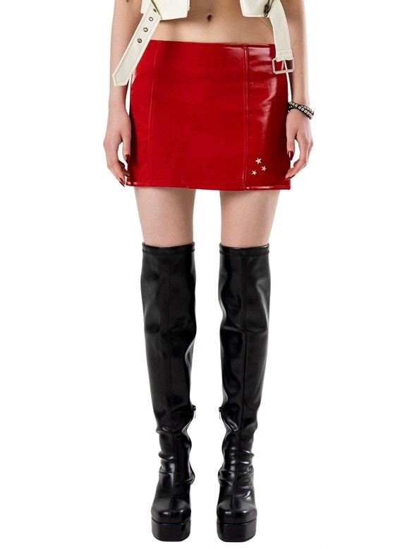 【runningHIGH】ENAMEL LEATHER MINI SKIRT