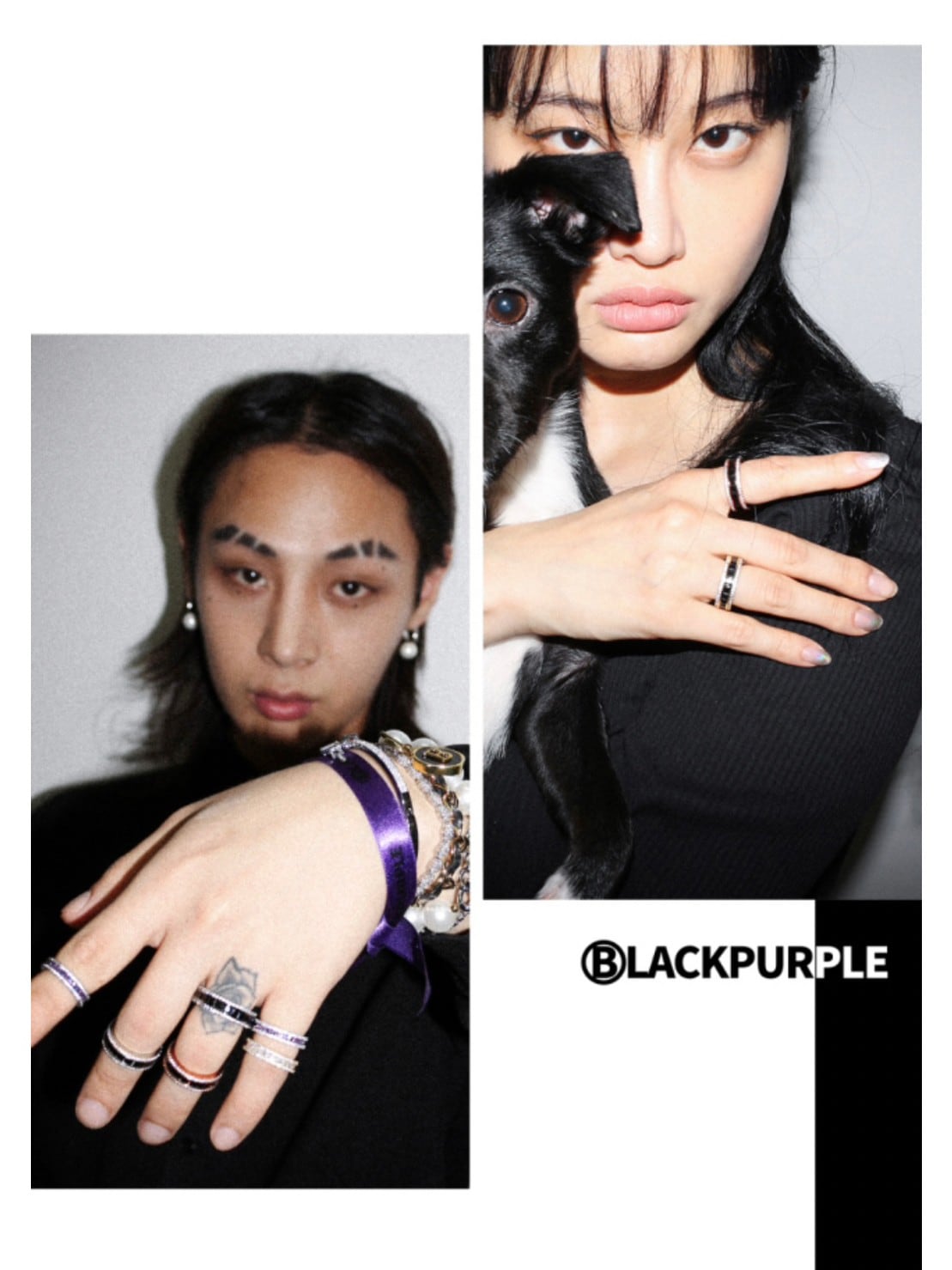 【BLACK PURPLE】AAA DIA CRYSTAL 3-LINE RING (BLACK)