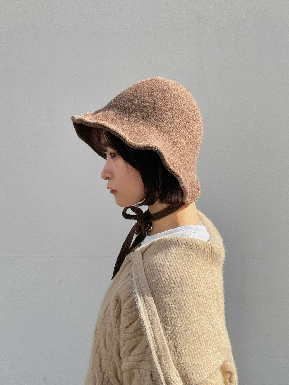 受注制【Chikashitsu +】strap knit hat (2color)