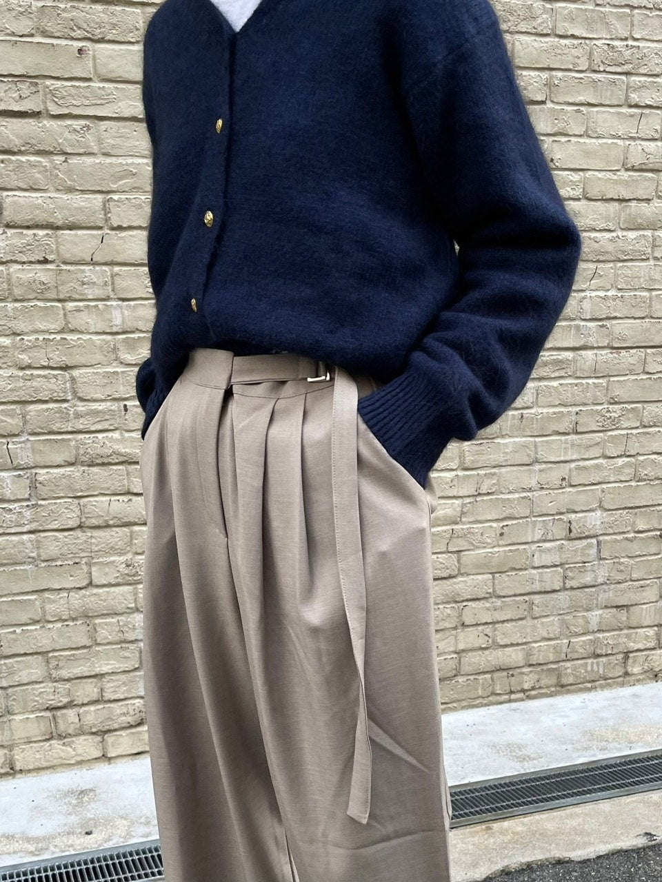 【Chikashitsu +】waist belt tuck slacks (3color)