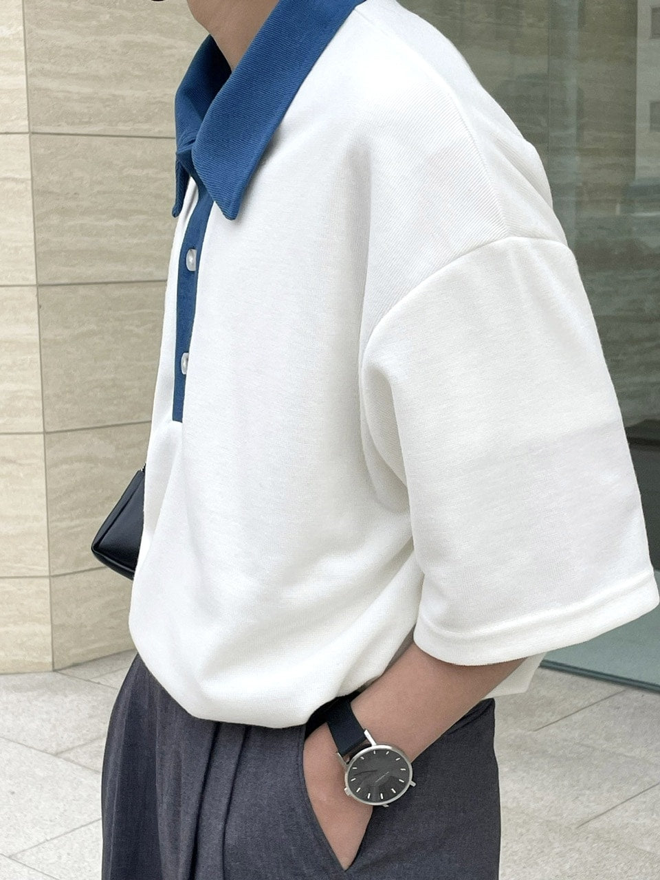 受注制【RENOL】bi-color collar tee (2color)