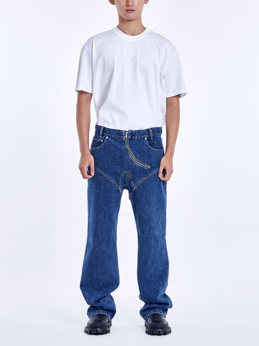 【51percent】Curved zipper denim pants