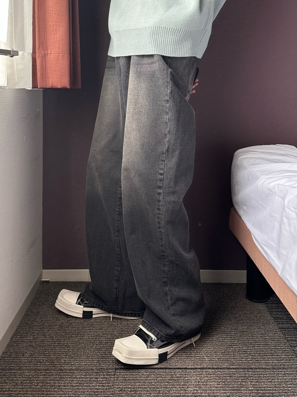 大阪店WEB限定受注制【Chikashitsu +】vintage color wash wide denim pants (3color)