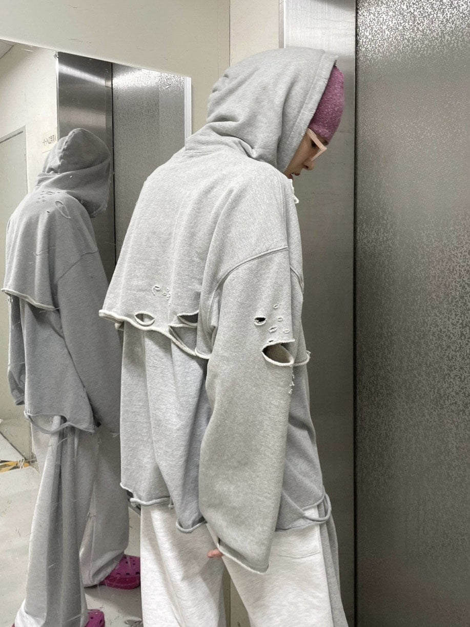 受注制【Never mind the XU】layered damage hoodie (2color)