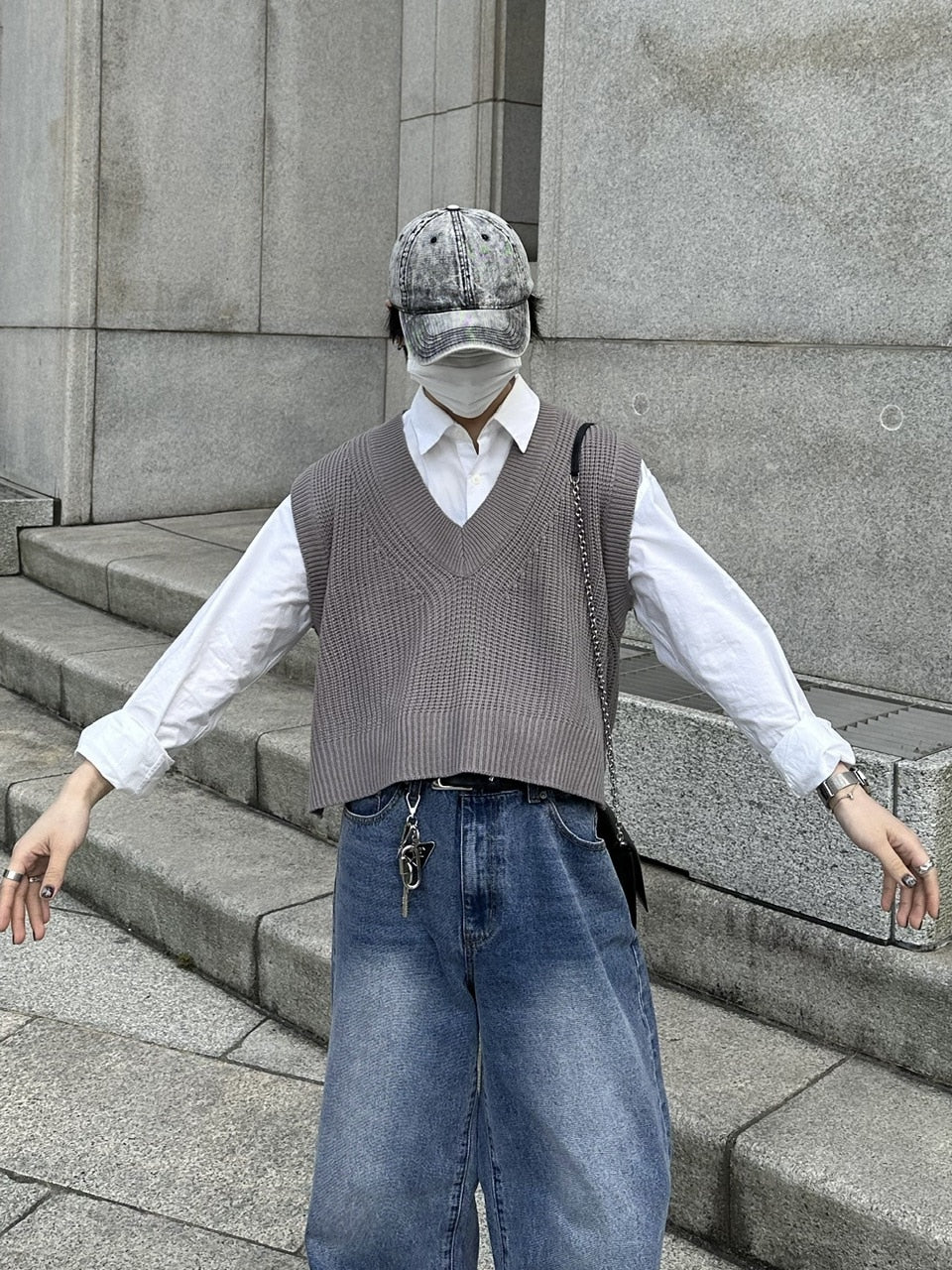 大阪店WEB限定受注制【Chikashitsu +】cropped box vest (2color)