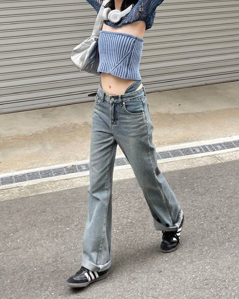受注制【Chikashitsu + LADIES】waist T line denim pants