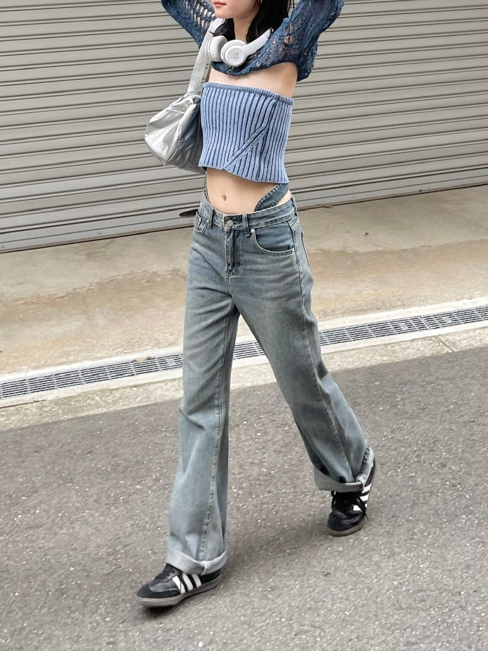 受注制【Chikashitsu + LADIES】waist T line denim pants