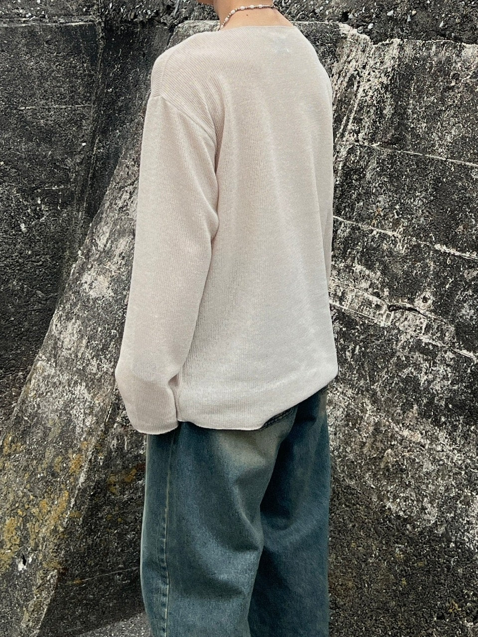 受注制【Chikashitsu +】see-through long sleeve knit (2color) / 【チカシツプラス】シースルー長袖ニット