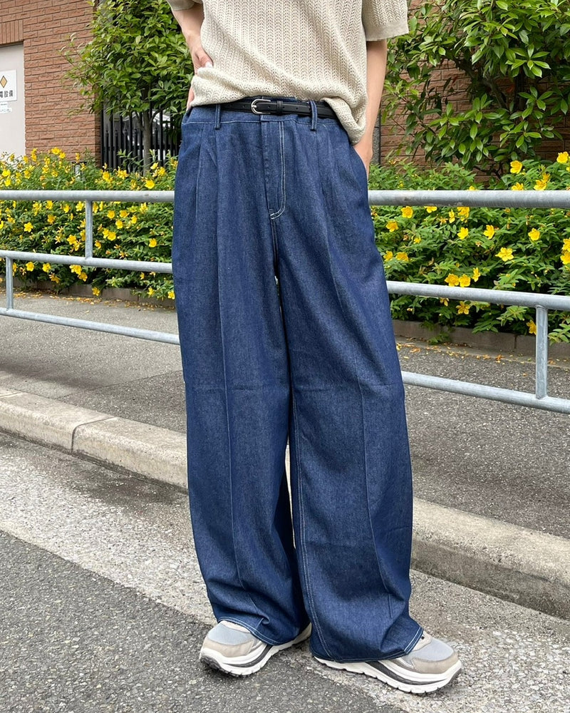 受注制【Chikashitsu +】2tuck denim slacks (2color)