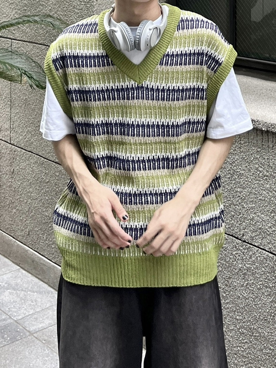 受注制【youll】multi color border knit vest (2color)