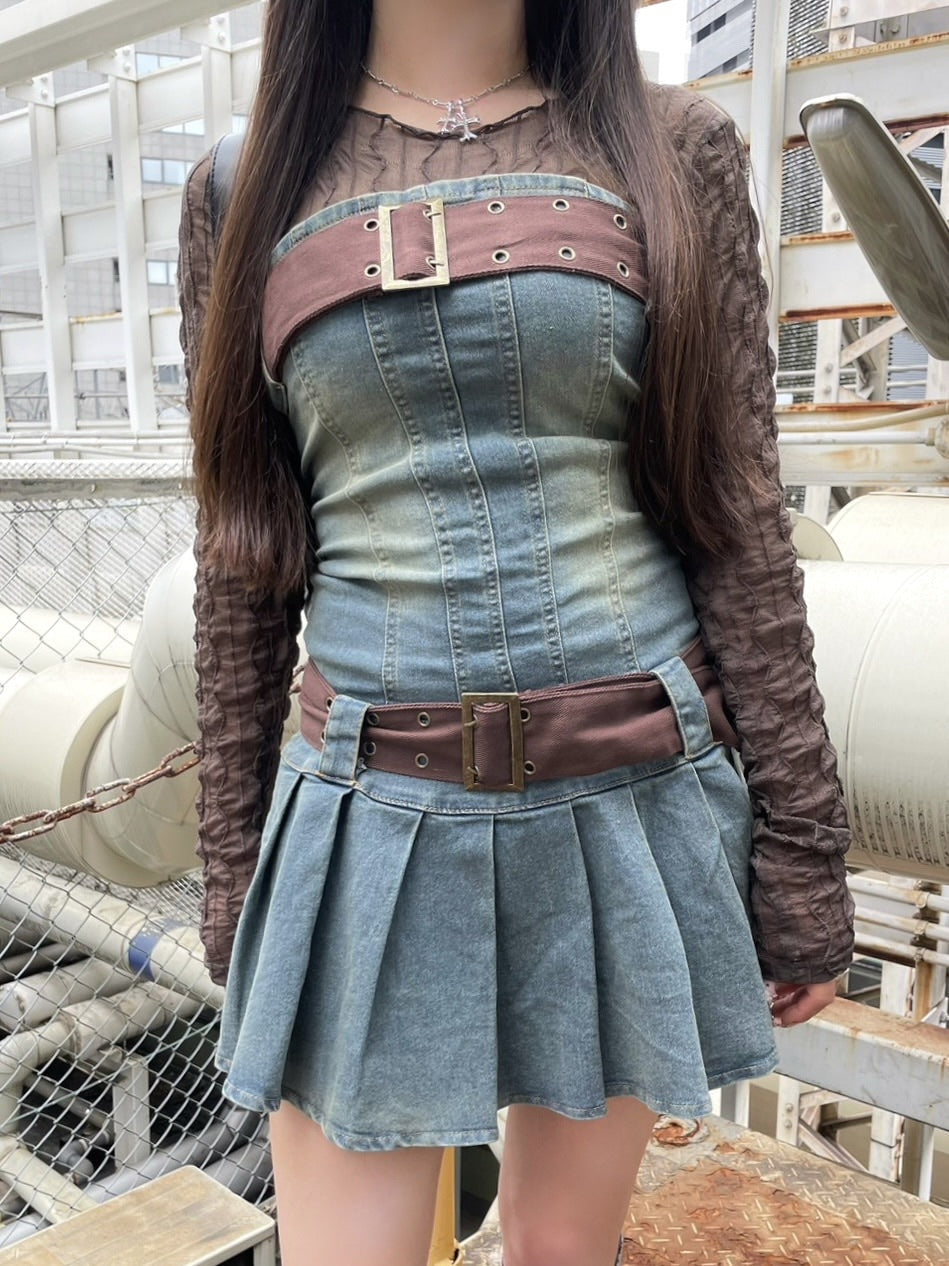 【Never mind the XU】2 belt denim one piece