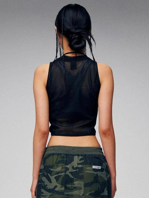 【runningHIGH】KNIT MESH SLEEVELESS TOP