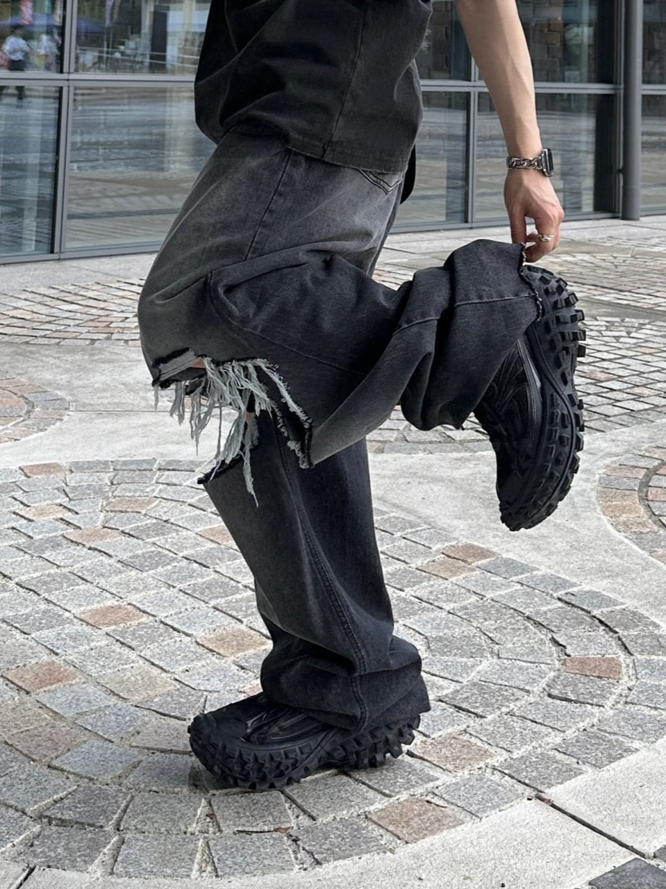 大阪店WEB限定【Chikashitsu +】vintage crash denim pants (2color)